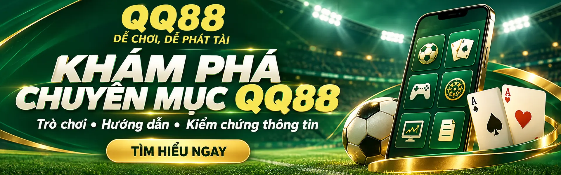 Banner khám phá chuyên mục trò chơi, hướng dẫn và kiểm chứng thông tin QQ88